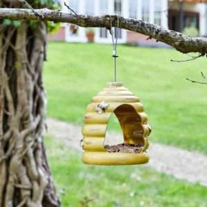 SG Chapel Wood Beehive Bird Feeder - Ceramic