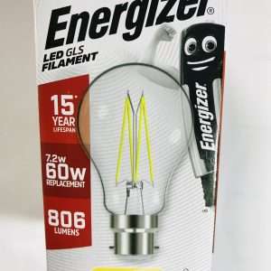 Energizer LED GLS BC Filament 7.2w=60w Warm White Dimmable