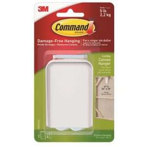 3M 17045-ES Command Jumbo Canvas Hanger White Hooks and 4 Strips, Acrylic, Multicoloured,