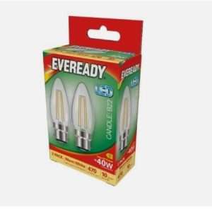 Eveready BC 4W=40W Candle Bulbs Clear 2 Pack