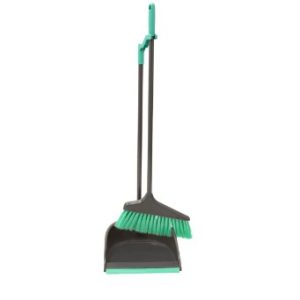 JVL Grey Long Handle Dustpan and Brush Set